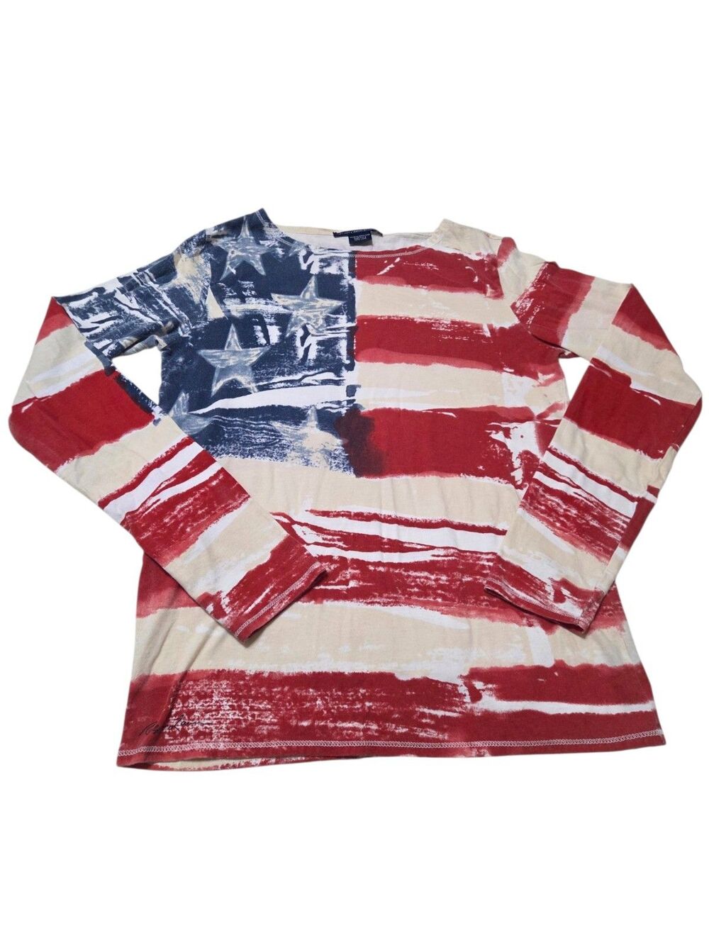 Ralph Lauren Sport American Flag Shirt Women's M Red White Blue Long Sleeve C341